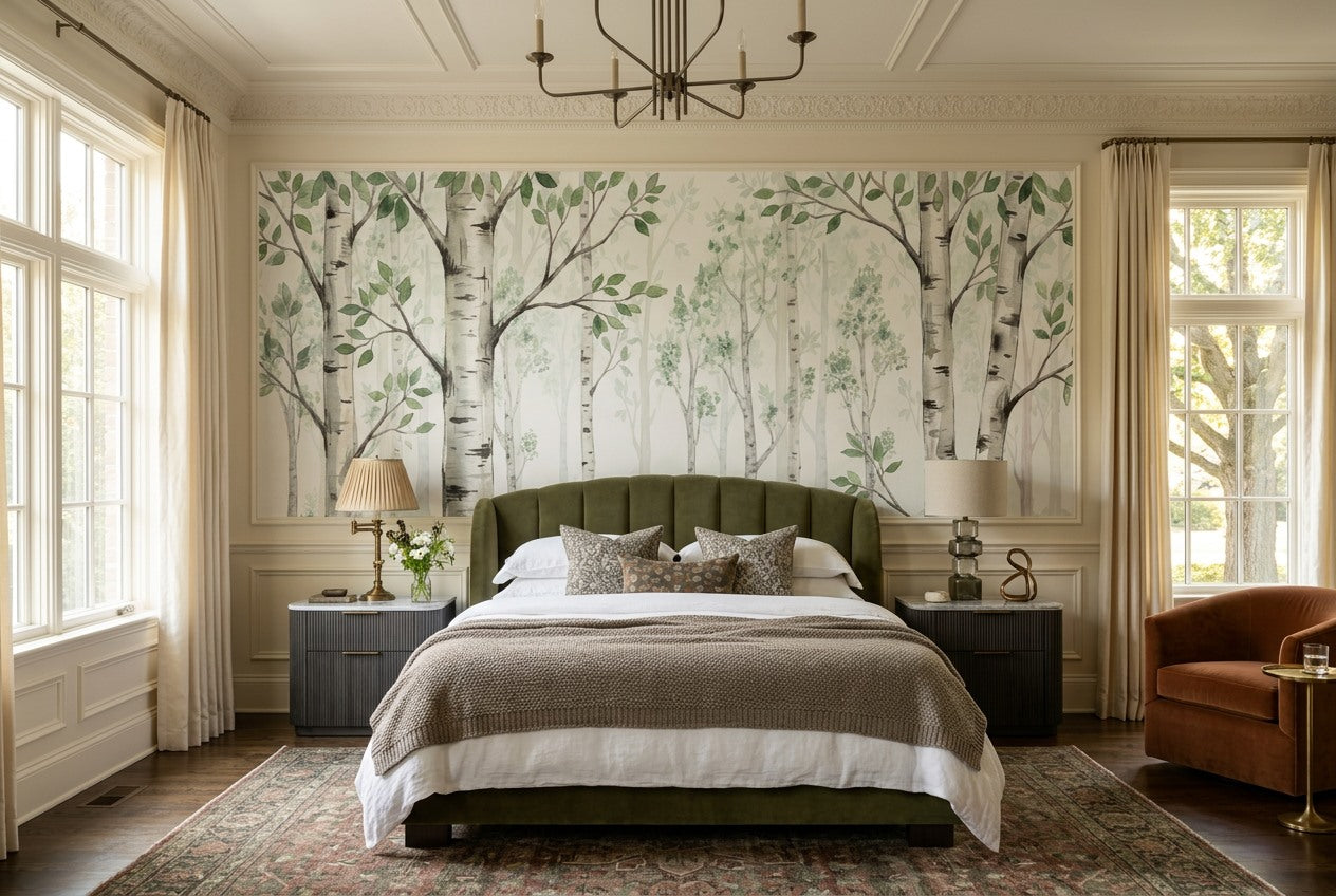 Natural Green Birch Forest Wallpaper Mural interior scene