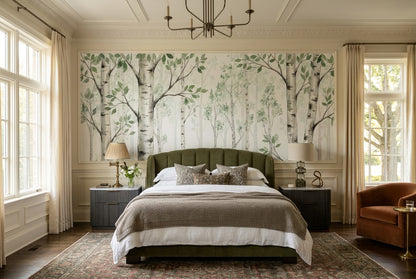 Natural Green Birch Forest Wallpaper Mural interior scene