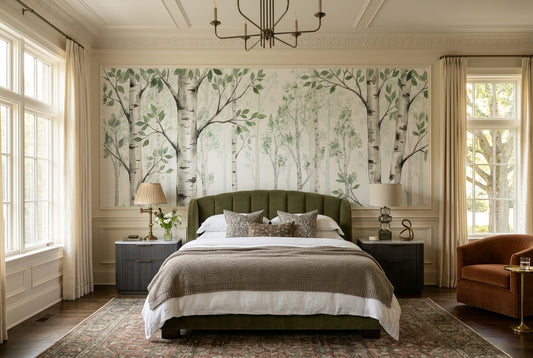 Natural Green Birch Forest Wallpaper Mural interior scene