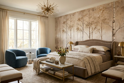 Beige Birch Forest Wallpaper Mural room scene