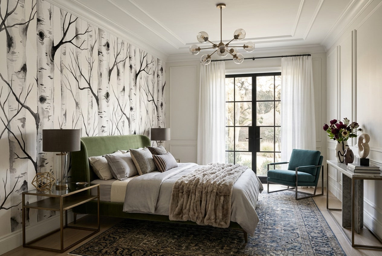 Delicate White Birch Forest Wallpaper Mural interior scene