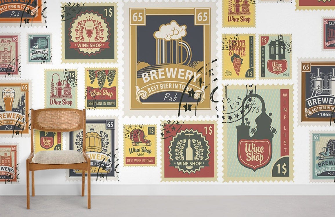 Vintage Brewery Stamp Collection Mural Wallpaper