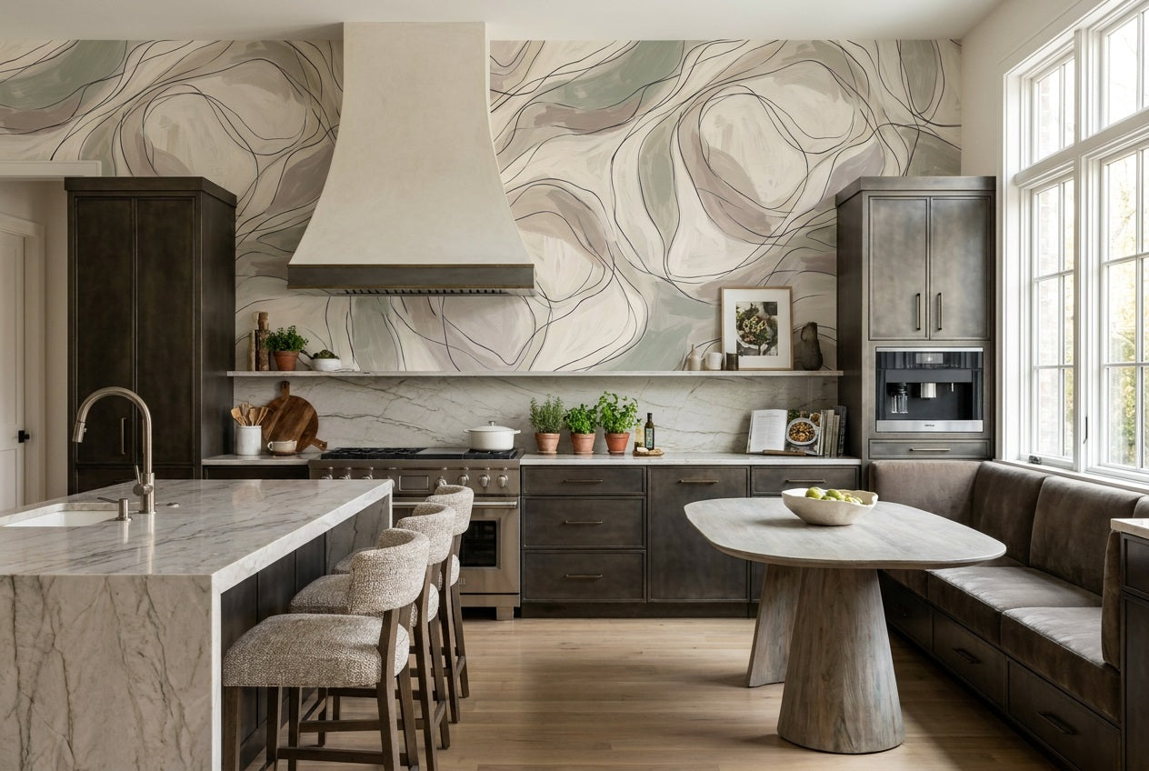 Beige Line Art Wallpaper Mural view 5