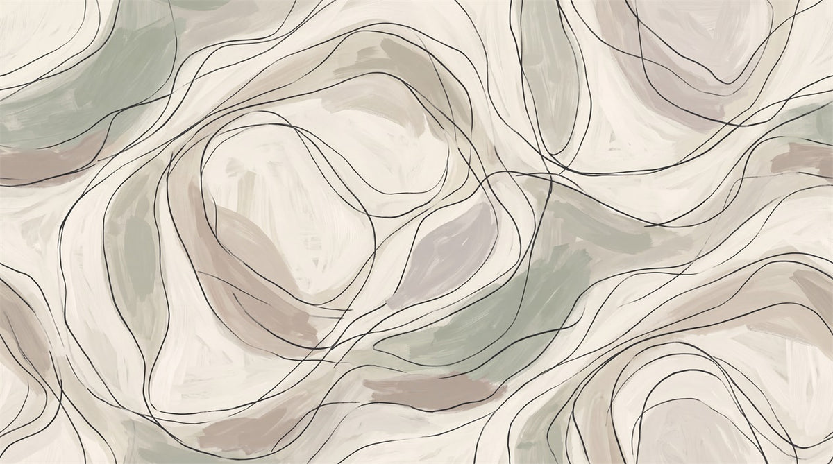 Beige Line Art Wallpaper Mural artwork