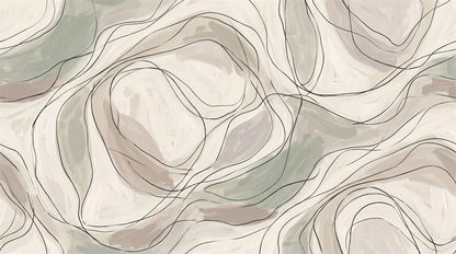Beige Line Art Wallpaper Mural artwork
