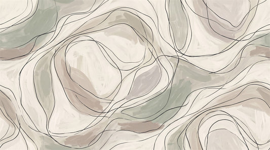 Beige Line Art Wallpaper Mural artwork