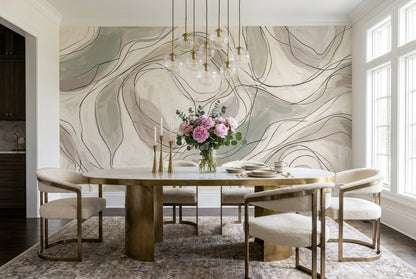 Beige Line Art Wallpaper Mural view 3