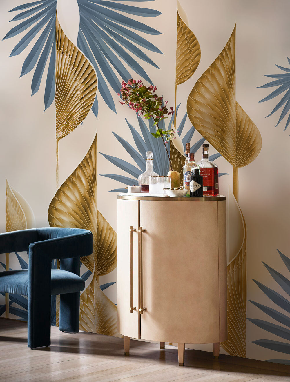 3D gold leaves wallpaper mural for hallway