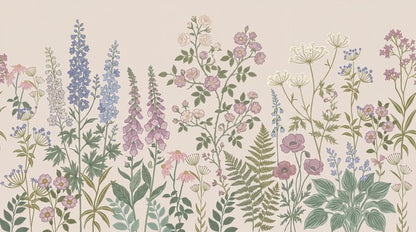 Beige Foxglove Meadow Garden Wallpaper Mural - 6