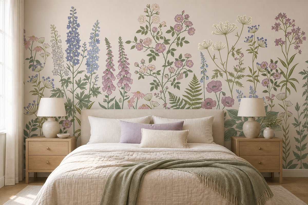 Beige Foxglove Meadow Garden Wallpaper Mural - 4