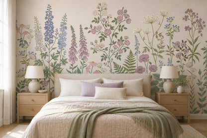 Beige Foxglove Meadow Garden Wallpaper Mural - 4