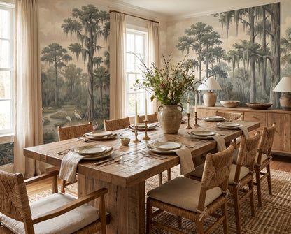 Beige Wetland Tropical Birds Wallpaper Mural