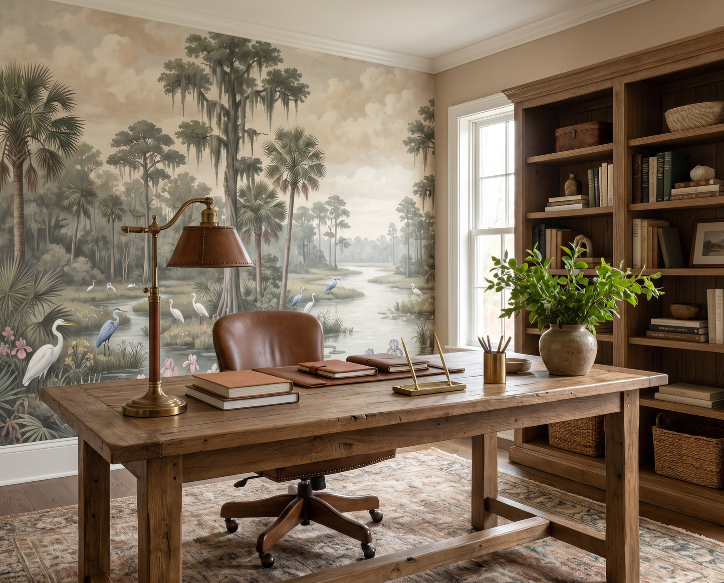 Beige Wetland Tropical Birds Wallpaper Mural