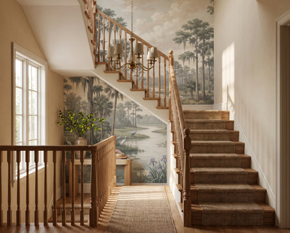 Beige Wetland Tropical Birds Wallpaper Mural