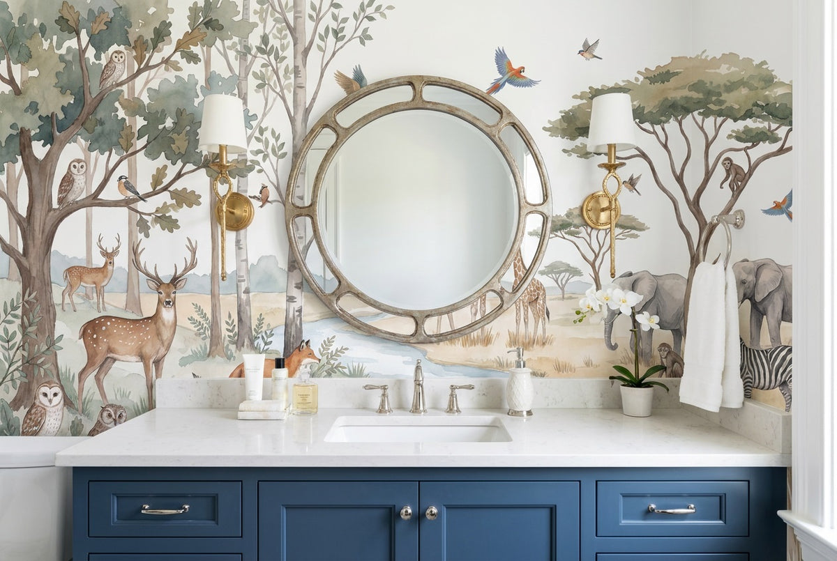 Beige Safari Birds Wallpaper Mural view 3