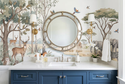 Beige Safari Birds Wallpaper Mural view 3