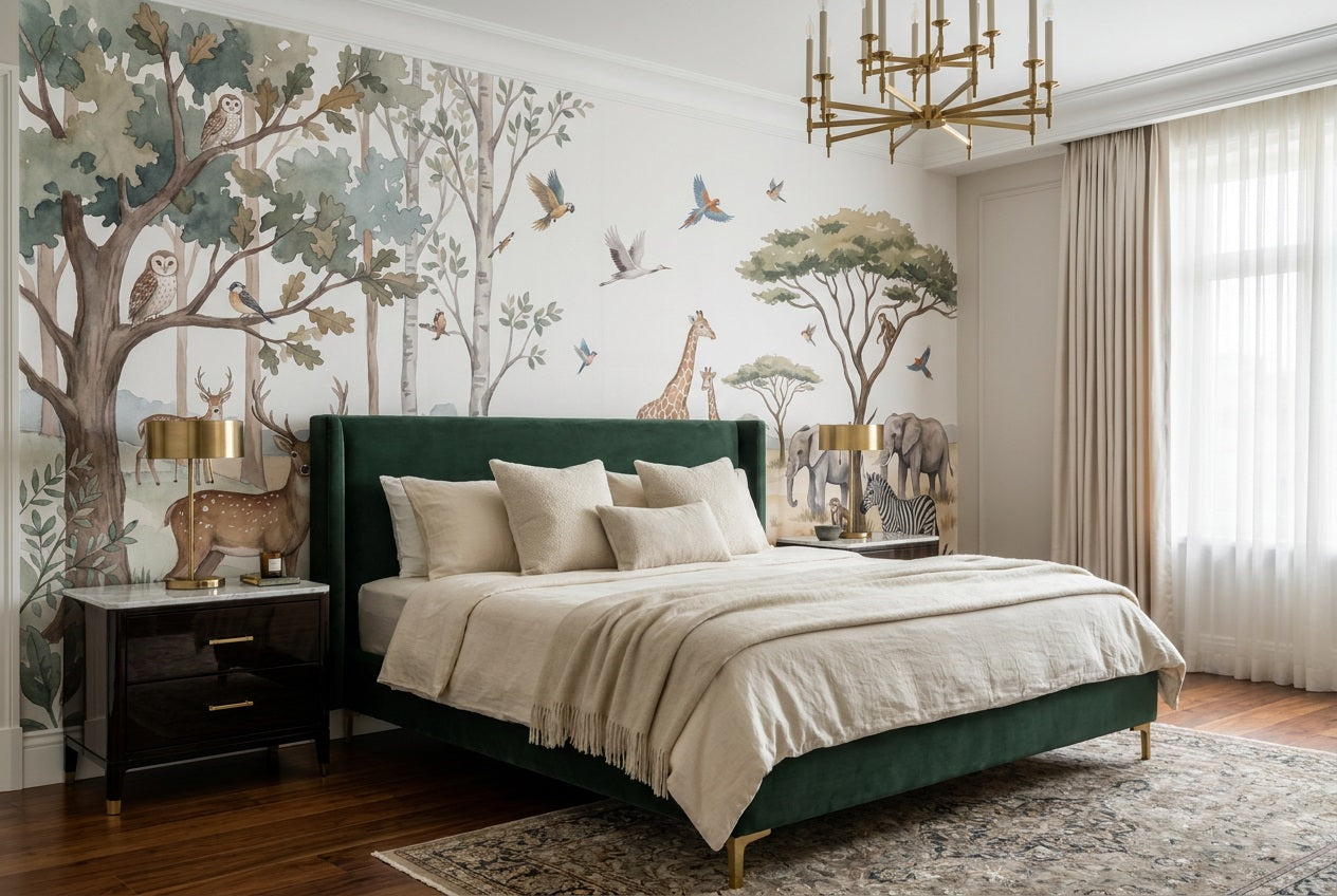 Beige Safari Birds Wallpaper Mural view 4