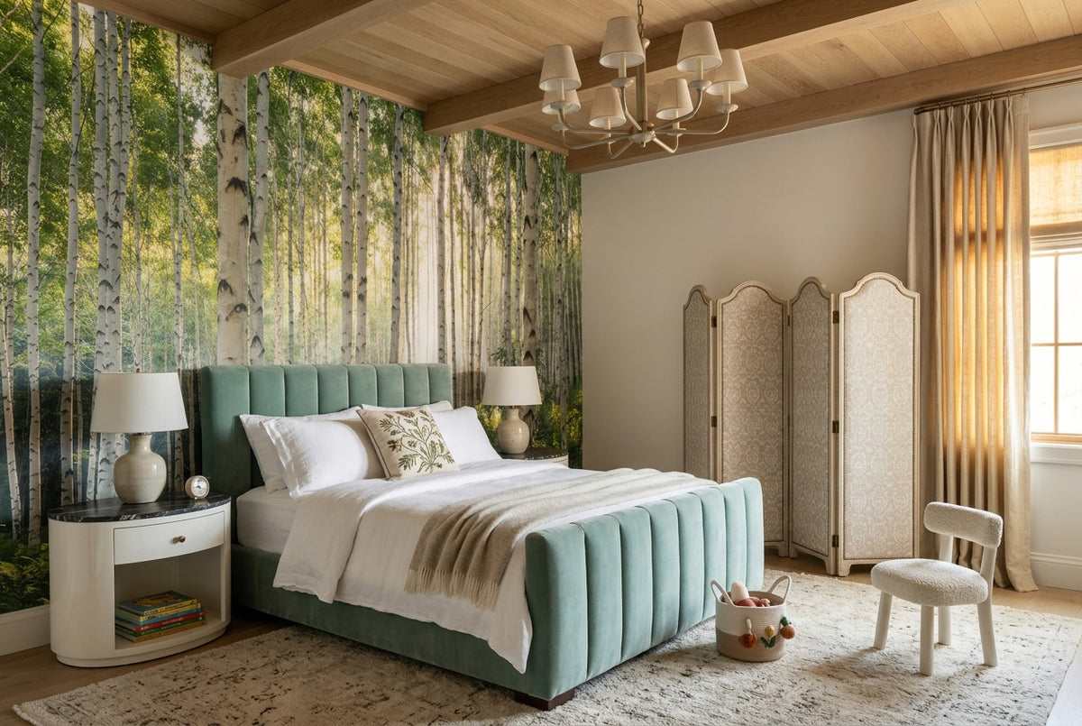 Green Tree Birch Forest Wallpaper Mural room scene
