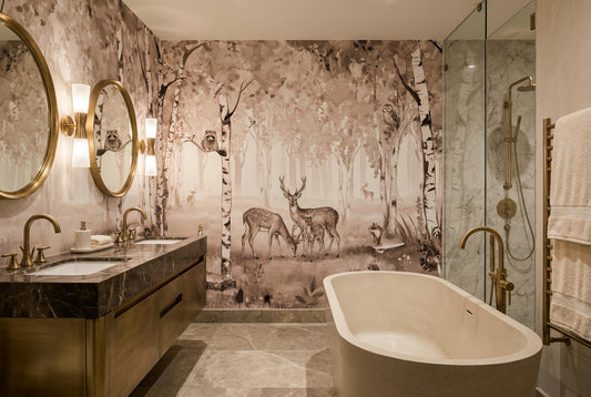 Tan Birch Forest Wallpaper Mural in an interior room