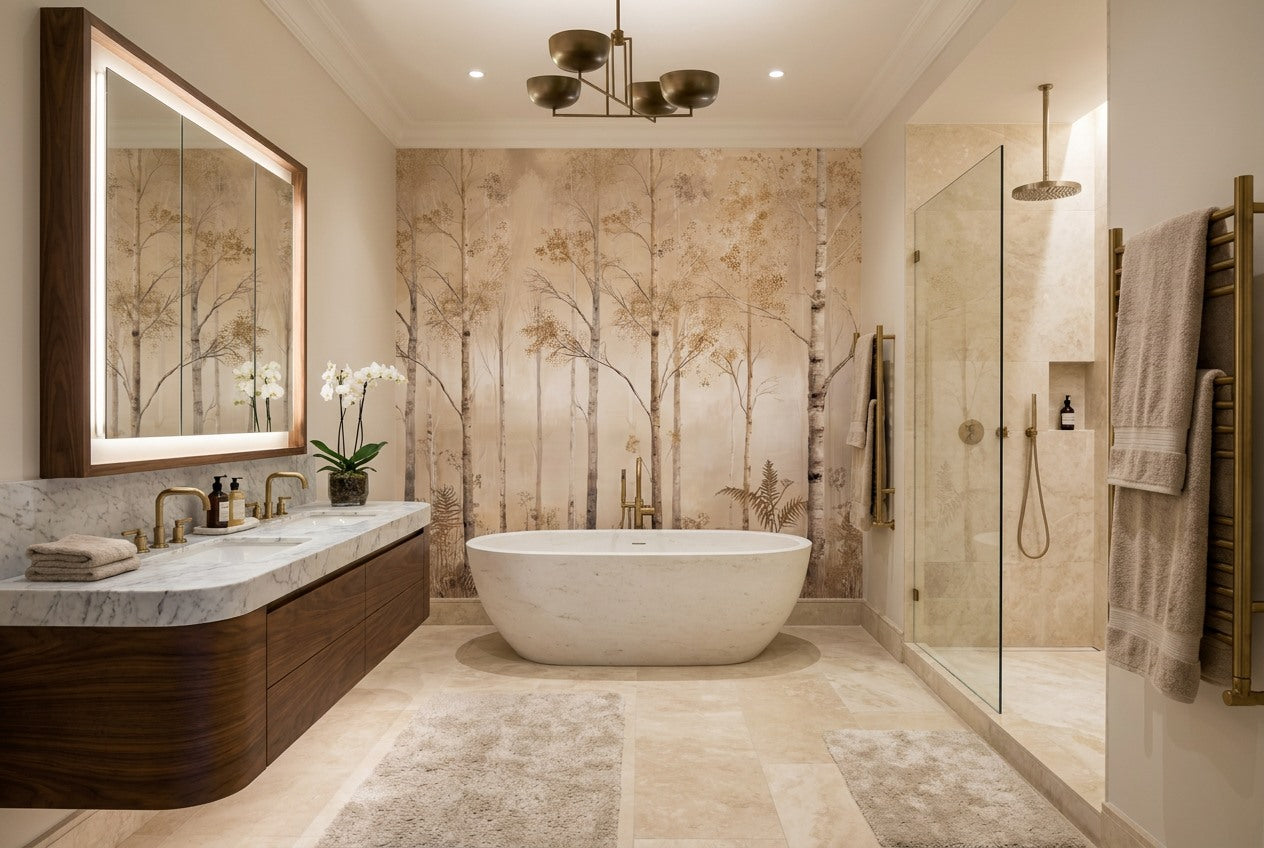 Beige Birch Forest Wallpaper Mural interior scene