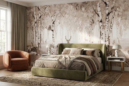Tan Birch Forest Wallpaper Mural room scene