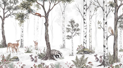 Cream Birch Forest Wallpaper Mural complete artwork