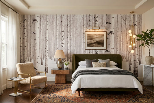 Rustic White Birch Forest Wallpaper Mural interior scene