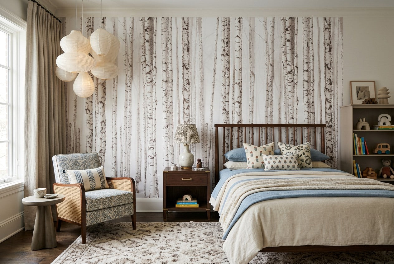 Simple White Birch Forest Wallpaper Mural room scene