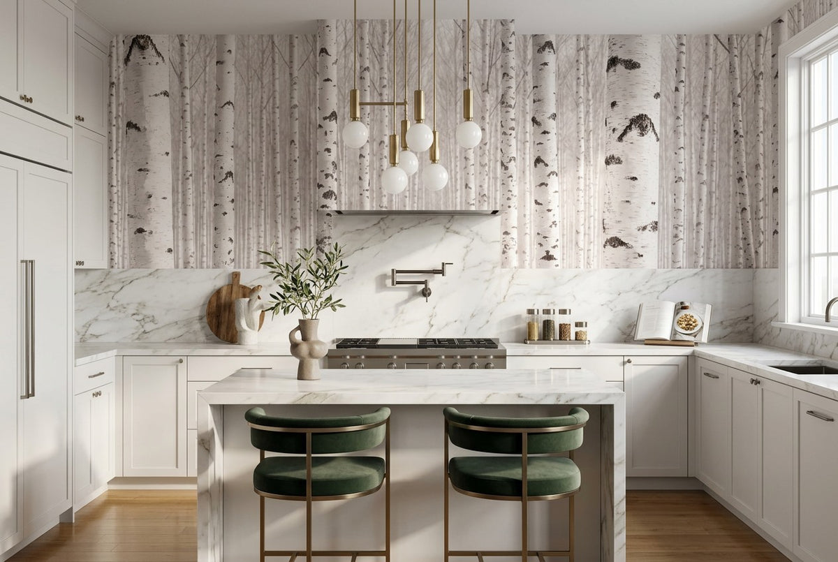 Rustic White Birch Forest Wallpaper Mural room scene