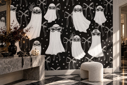Masked Ghosts Bows and Stars Halloween Wallpaper Mural room scene