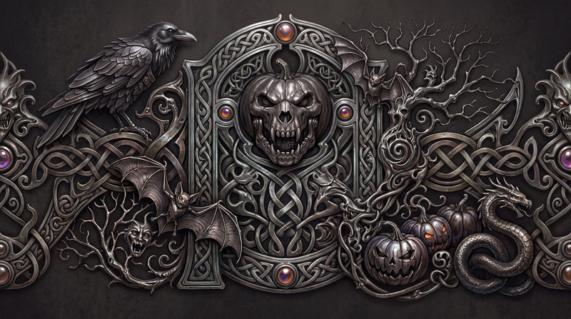 Raven Skull Serpent and Ornate Gothic Frame Halloween Wallpaper Mural - image 2
