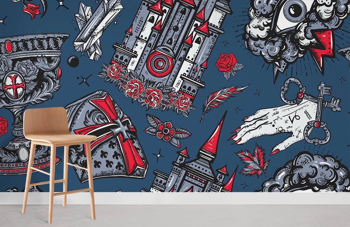 Gothic Medieval Fantasy Pattern Mural Wallpaper