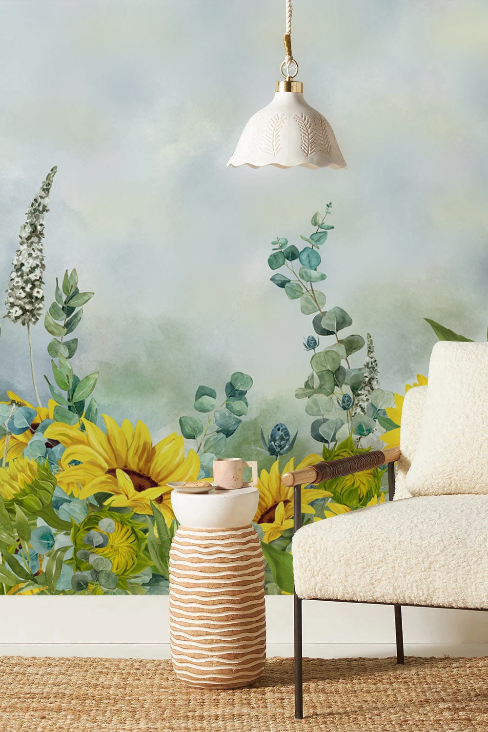 Fresh Bloomy Sunflowers Wallpaper Mural Hallway