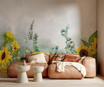 Yellow Sunflowers Painting  Mural Living Room