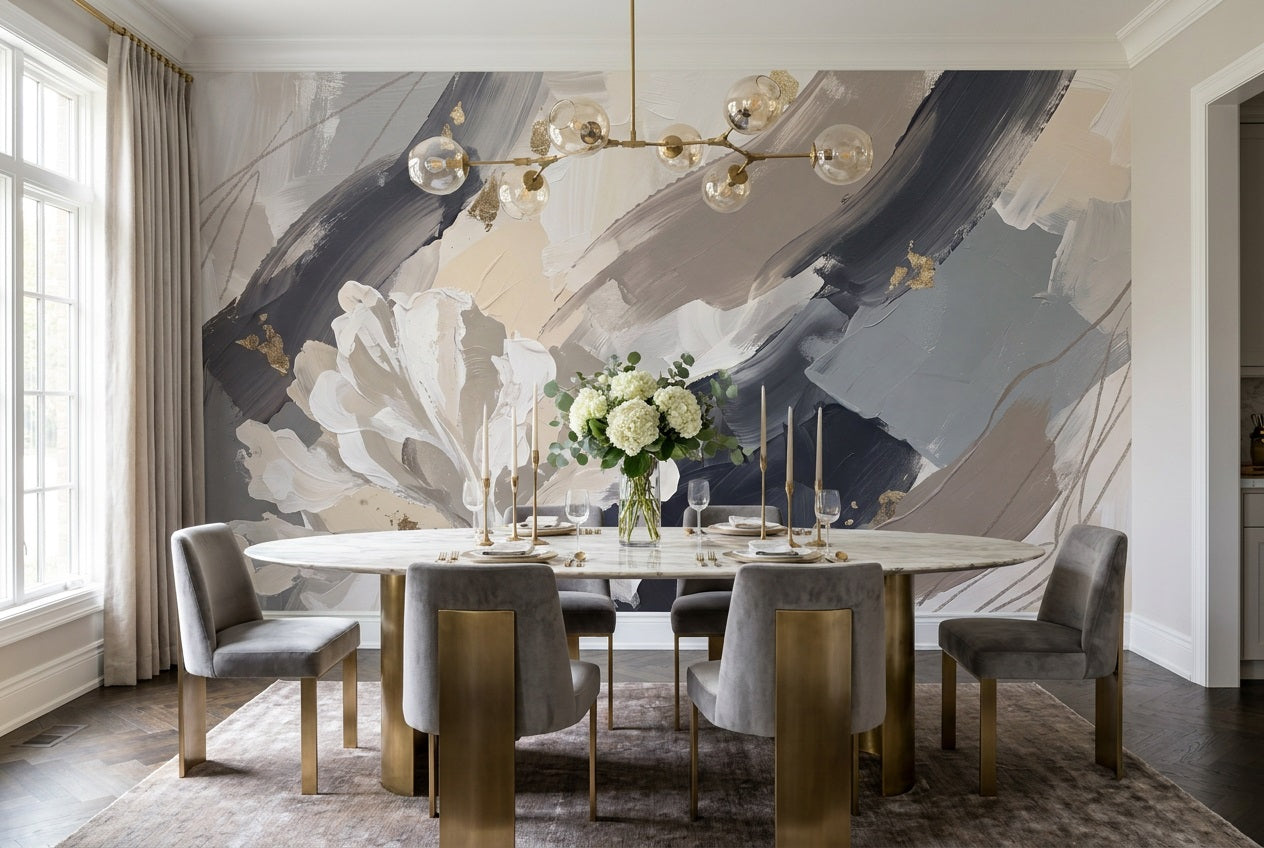 Blue Floral Wallpaper Mural room scene