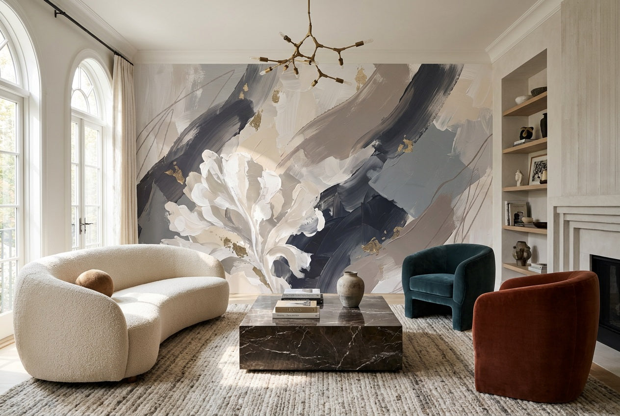 Blue Floral Wallpaper Mural view 6