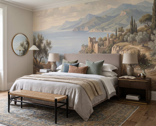 Mediterranean Coastal Ruins Landscape Wallpaper Mural