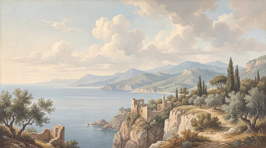 Mediterranean Coastal Ruins Landscape Wallpaper Mural