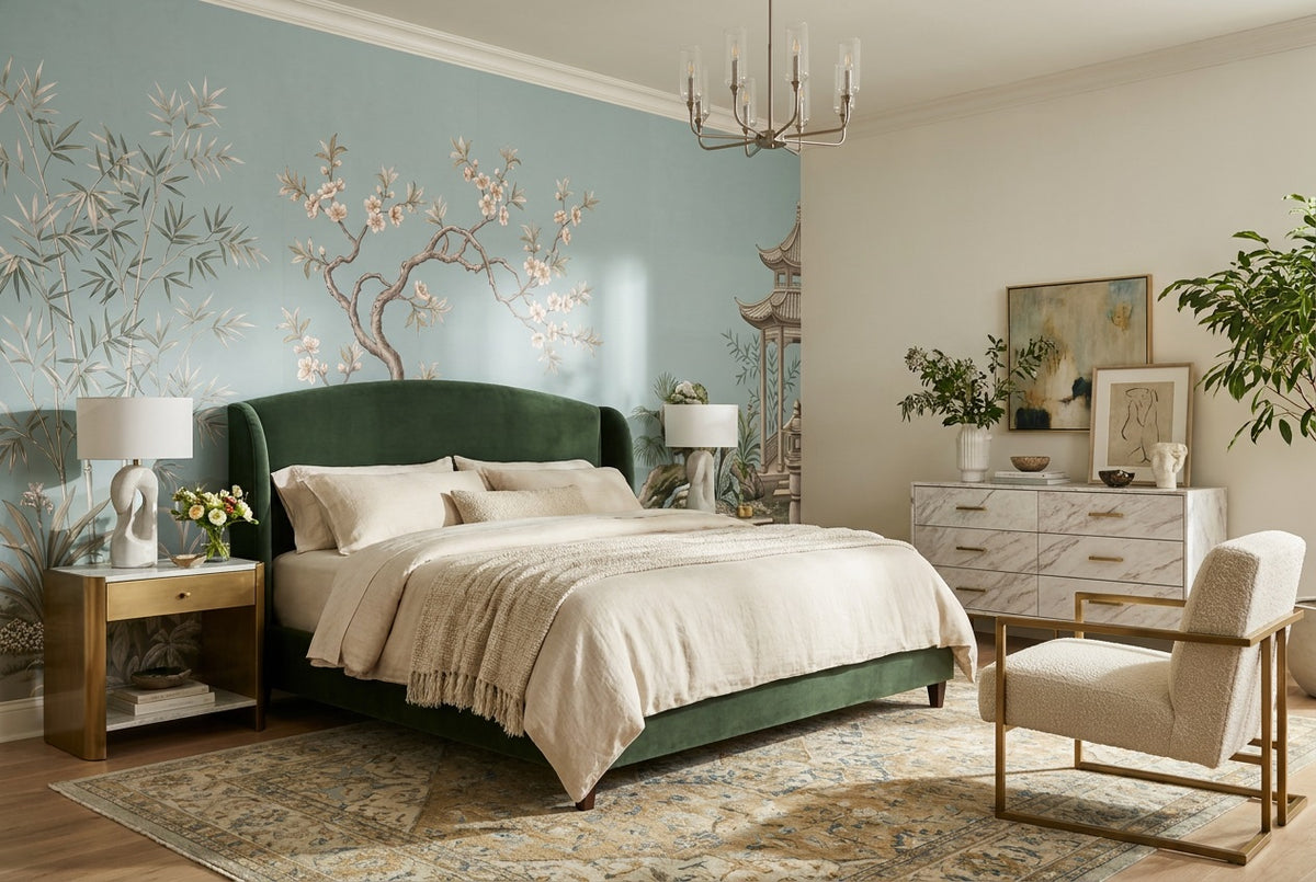 Blue Crane Garden Chinoiserie Wallpaper Mural - 4