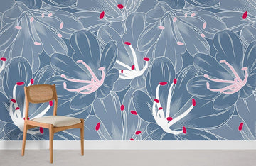 Blue Floral Botanical Mural Wallpaper