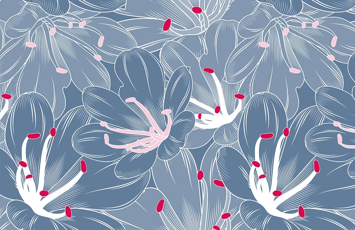 Blue Floral Botanical Mural Wallpaper