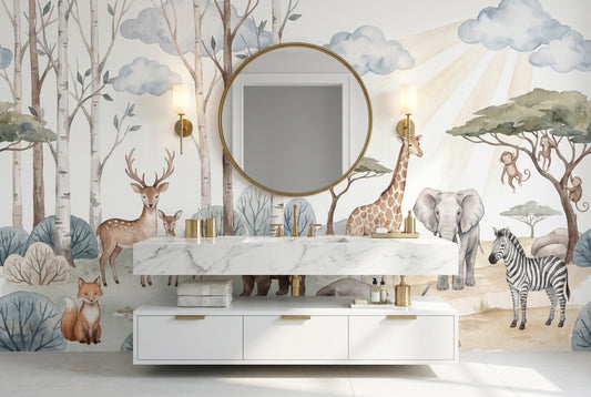 Blue Safari Wallpaper Mural room scene