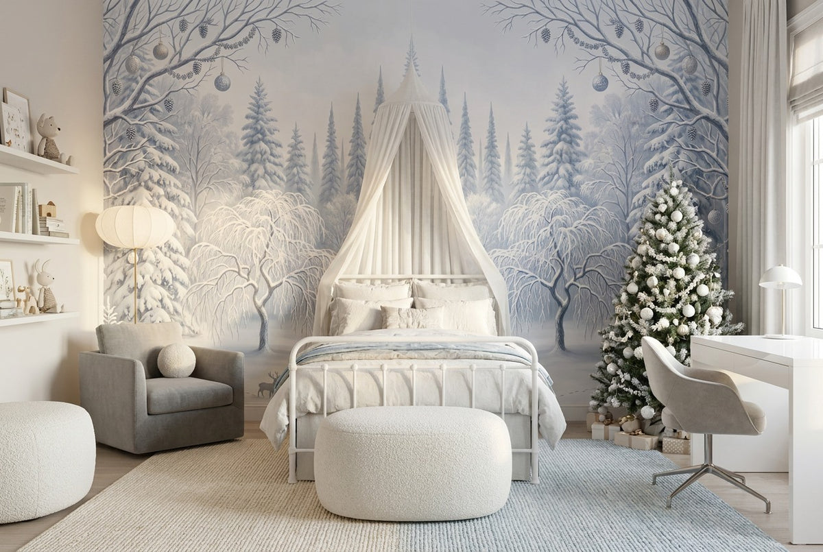 Blue Deer Winter Forest Wallpaper Mural