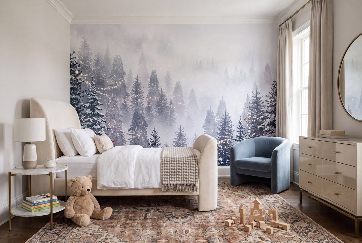 Light Blue Winter Forest Wallpaper Mural