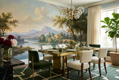 Blue Lakeside Villa Landscape Wallpaper Mural - 1