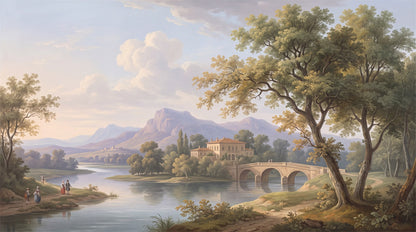 Blue Lakeside Villa Landscape Wallpaper Mural - 2