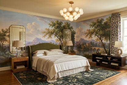 Blue Lakeside Villa Landscape Wallpaper Mural - 4
