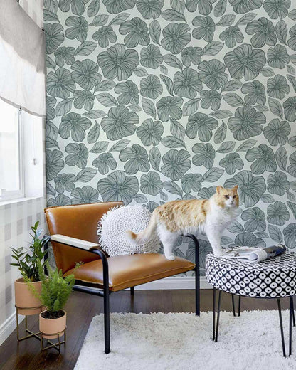 green petal floral mural wallpaper for hallway decor