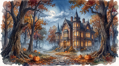 Autumn Woodland Haunted Mansion Halloween Wallpaper Mural - image 2