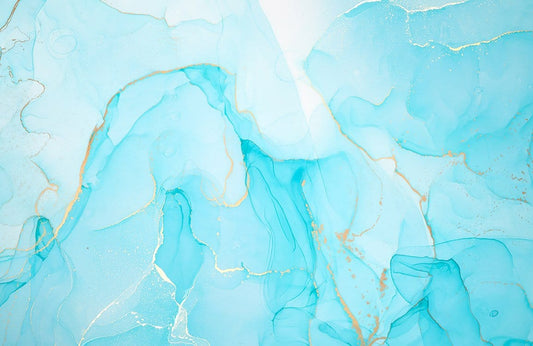 Turquoise Marble Watercolour Flow Mural Wallpaper with Abstract Gold Accents